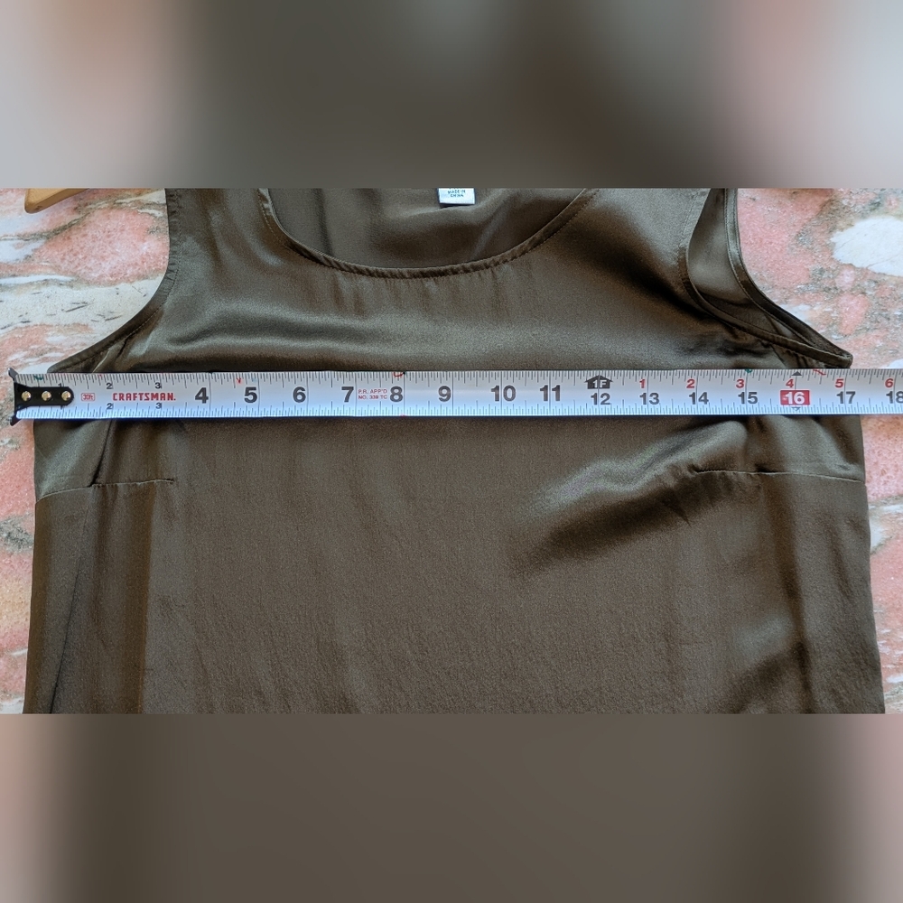 100% Silk Olive Sleeveless Tank Coldwater Creek Petite - Picture 11 of 12